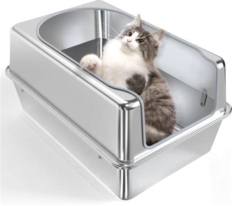 corner stainless steel litter box|enclosed stainless steel litter box.